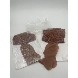 2 Pair Vintage 100% Nylon Neutral Beige Stockings Fancy Lace Top